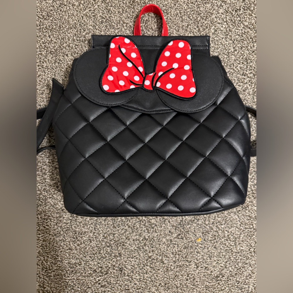 Black Quilted Backpack with Red Bow
